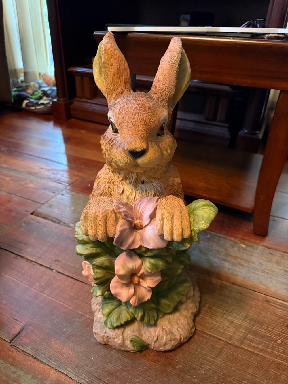 Whimsical Pink & Green Bunny Garden Statue - Brand Unspecified